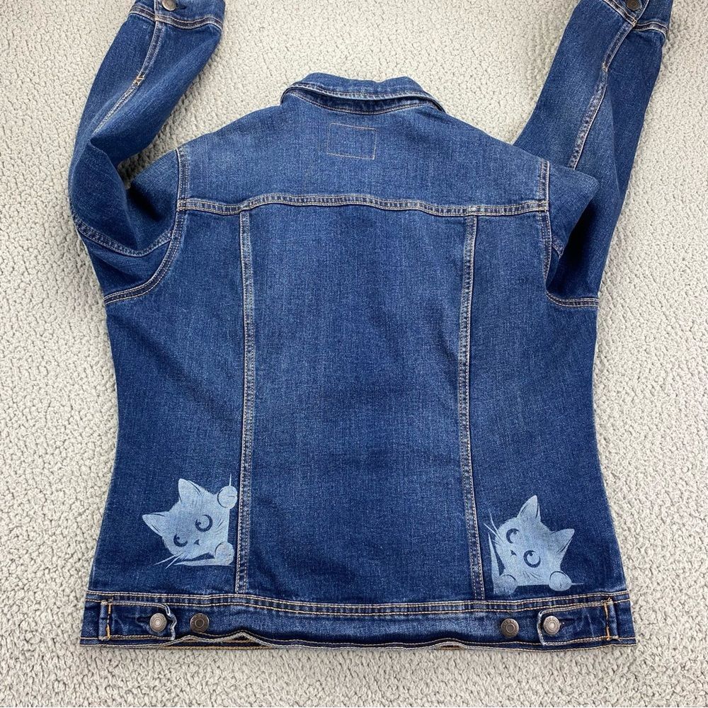 Old Navy Custom Upcycled Denim Jacket Yin-Yang Cats Boho Women's | Size: L - Picture 2 of 13